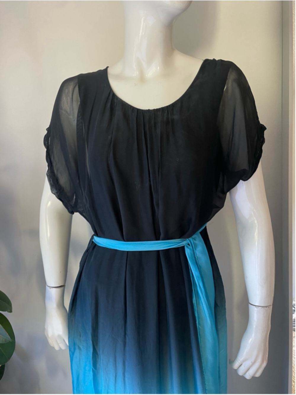 Made in Italy Silk Viscose Ombré Maxi Dress Sheer Overlay Lagenlook OS - Picture 4 of 11